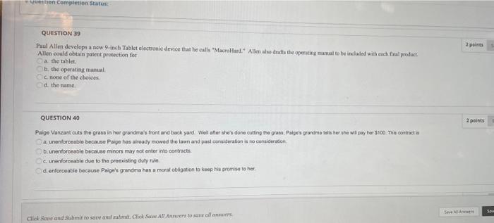 Question Completion Status: QUESTION 39 Paul Allen develops a new 9-inch Tablet