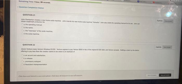 MANCIAL Remaining Time: 1 hour, 06 seconds Question Completion Status: QUESTION 21