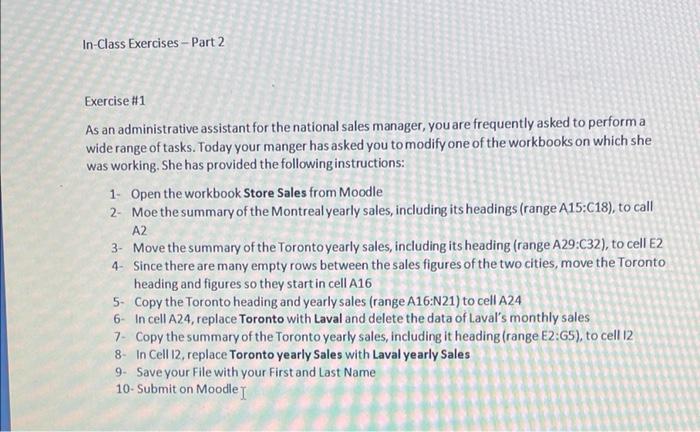 In-Class Exercises-Part 2 Exercise #1 As an administrative assistant for the national