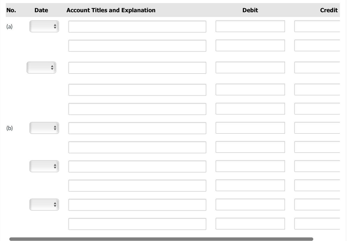 (Credit account titles are automatically indented when amount is entered. Do not