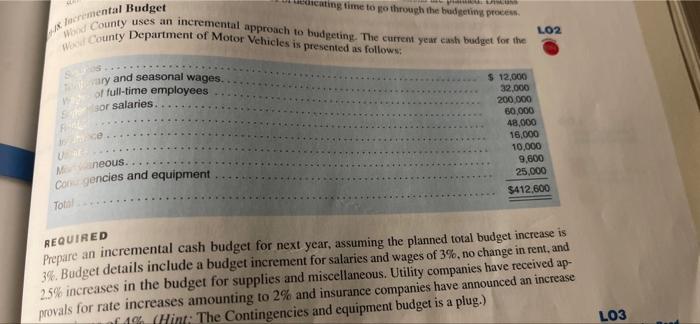 Incremental Budget dicating time to go through the budgeting process. Wood County