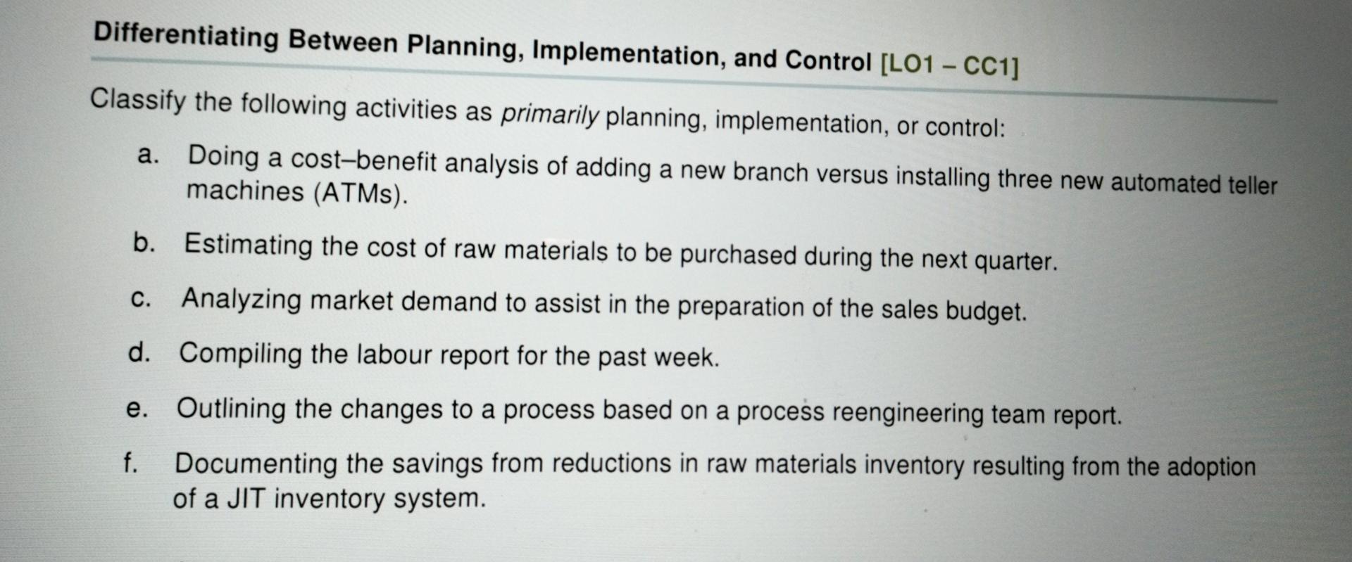 Accounting [LO1 - CC2] Classify the following activities as primarily managerial accounting