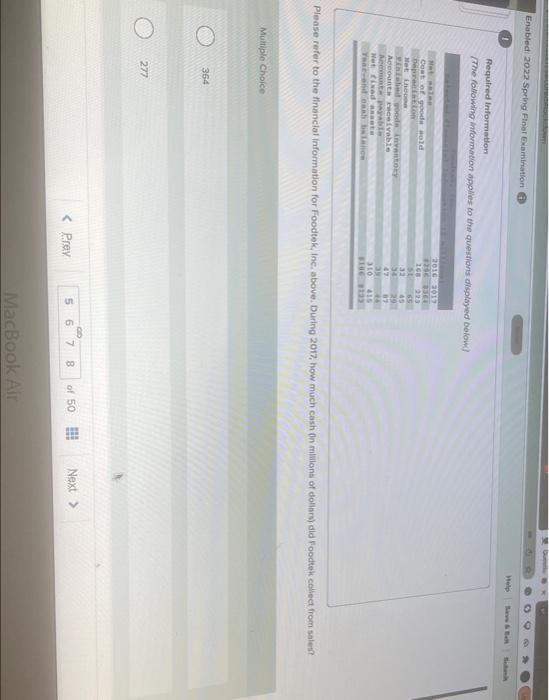 Enabled: 2022 Spring Final Examination O Required Information [The following information applies