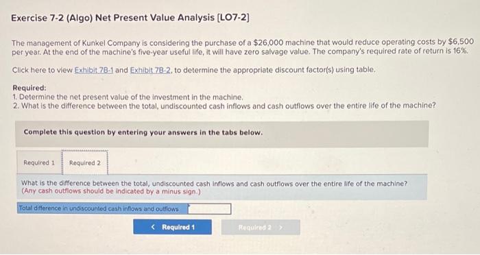 Kunkel Company is considering the purchase of a $26,000 machine that would