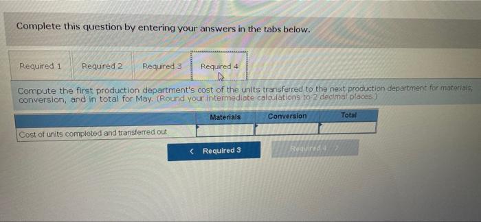 Data for May for the first production department follow. Percent Complete Work