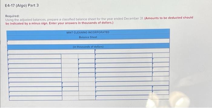 following information applies to the questions displayed below.] Mint Cleaning Incorporated prepared