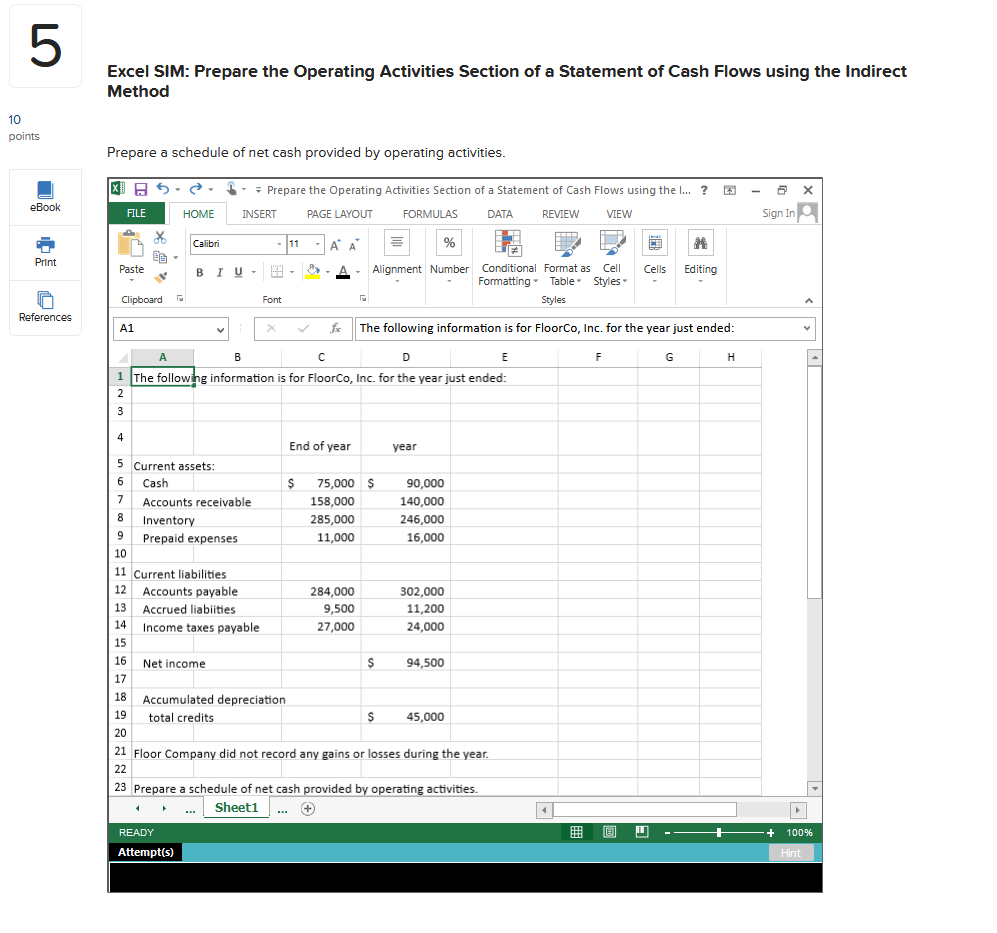 5 Excel SIM: Prepare the Operating Activities Section of a Statement of