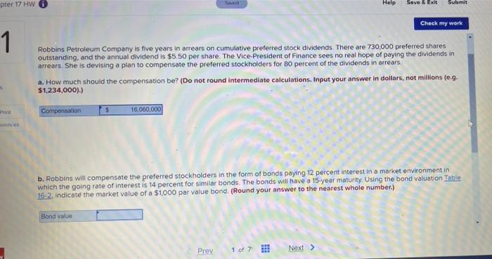 pter 17 HW Saved Help Save & Exit Submit Check my work