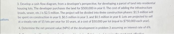 ations. 3. Develop a cash flow diagram, from a developer's perspective, for