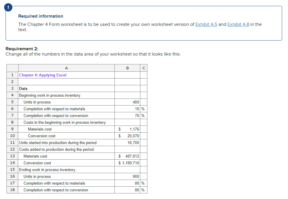 ! Required information The Chapter 4 Form worksheet is to be used