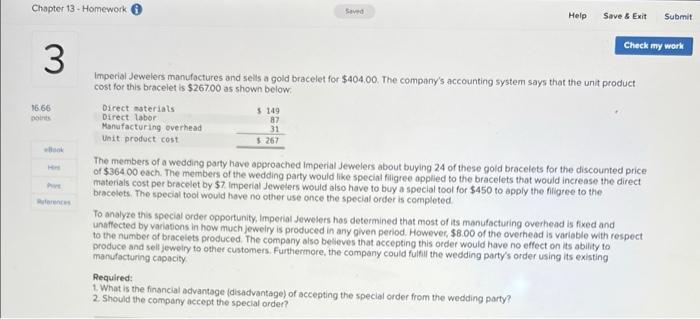 Chapter 13-Homework Saved Help Save & Exit Submit Check my work 3