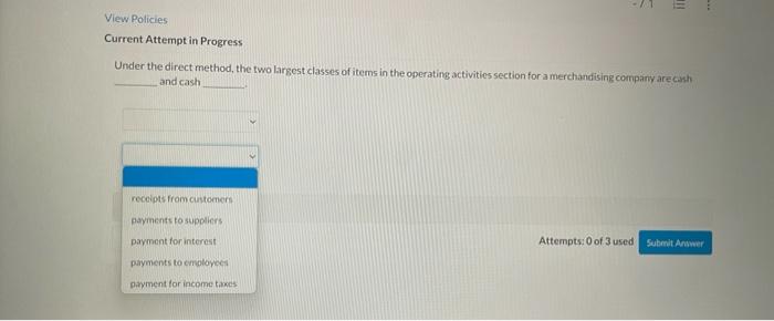 largest classes of items in the operating activities section for a merchandising