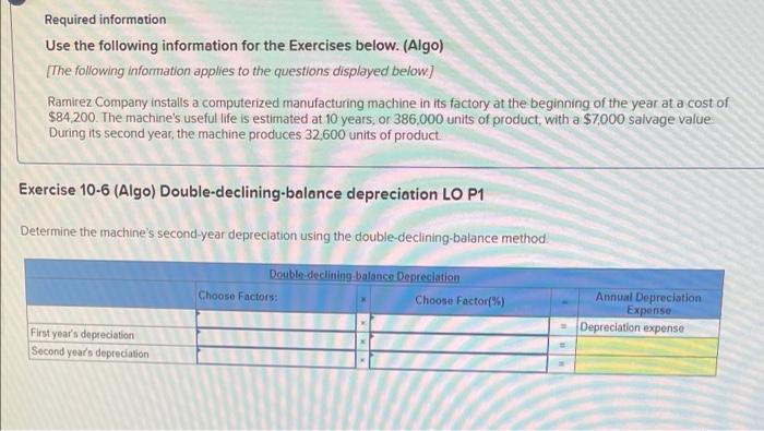 Required information Use the following information for the Exercises below. (Algo) [The
