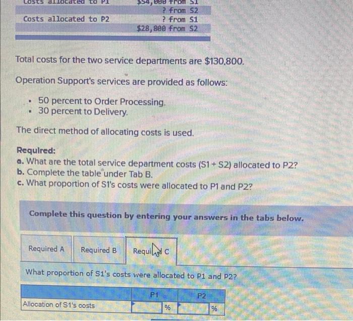 has two service departments, Information Services (S1) and Operation Support (S2), and