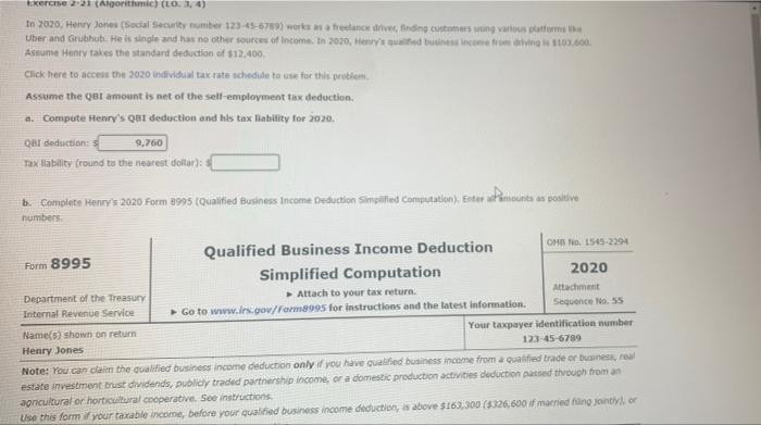 Exercise 2-21 (Algorithmic) (LO. 3, 4) In 2020, Henry Jones (Social Security