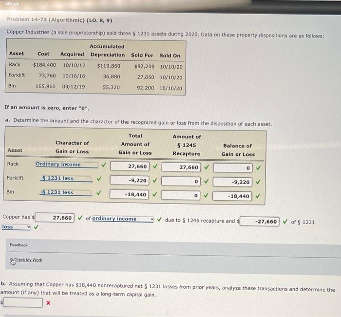 eBook Problem 14-73 (Algorithmic) (LO. 8, 9) Copper Industries (a sole proprietorship)