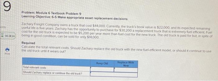 9 oints 03 00:28:24 Print Problem: Module 6 Textbook Problem 9 Learning