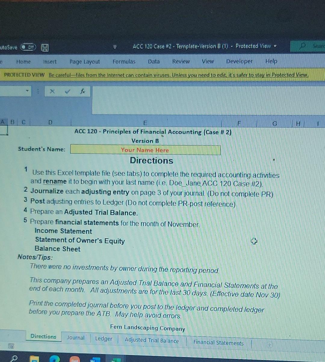 utoSave Off E Home Insert Page Layout 1 ACC 120 Case #2