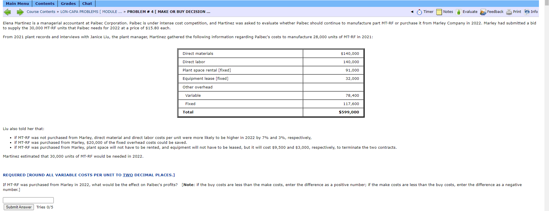 Main Menu Contents Grades Chat Course Contents >> LON-CAPA PROBLEMS [MODULE ...