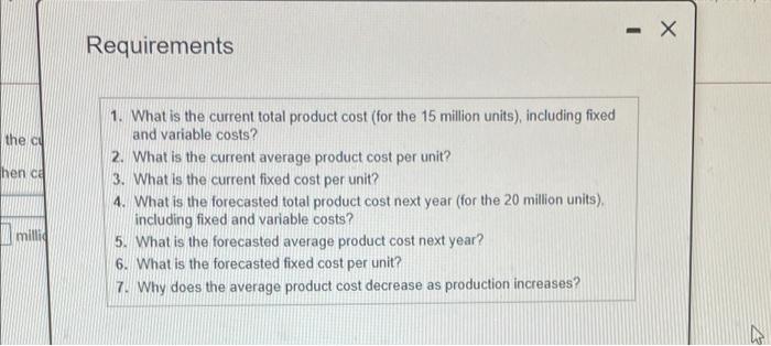 Requirements the c hen ca 1. What is the current total product