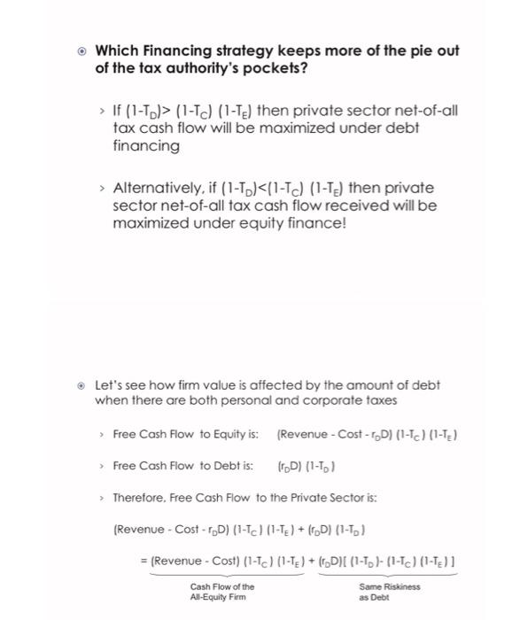 from class, answer the following questions: A. How does PV(Tax Shields) change