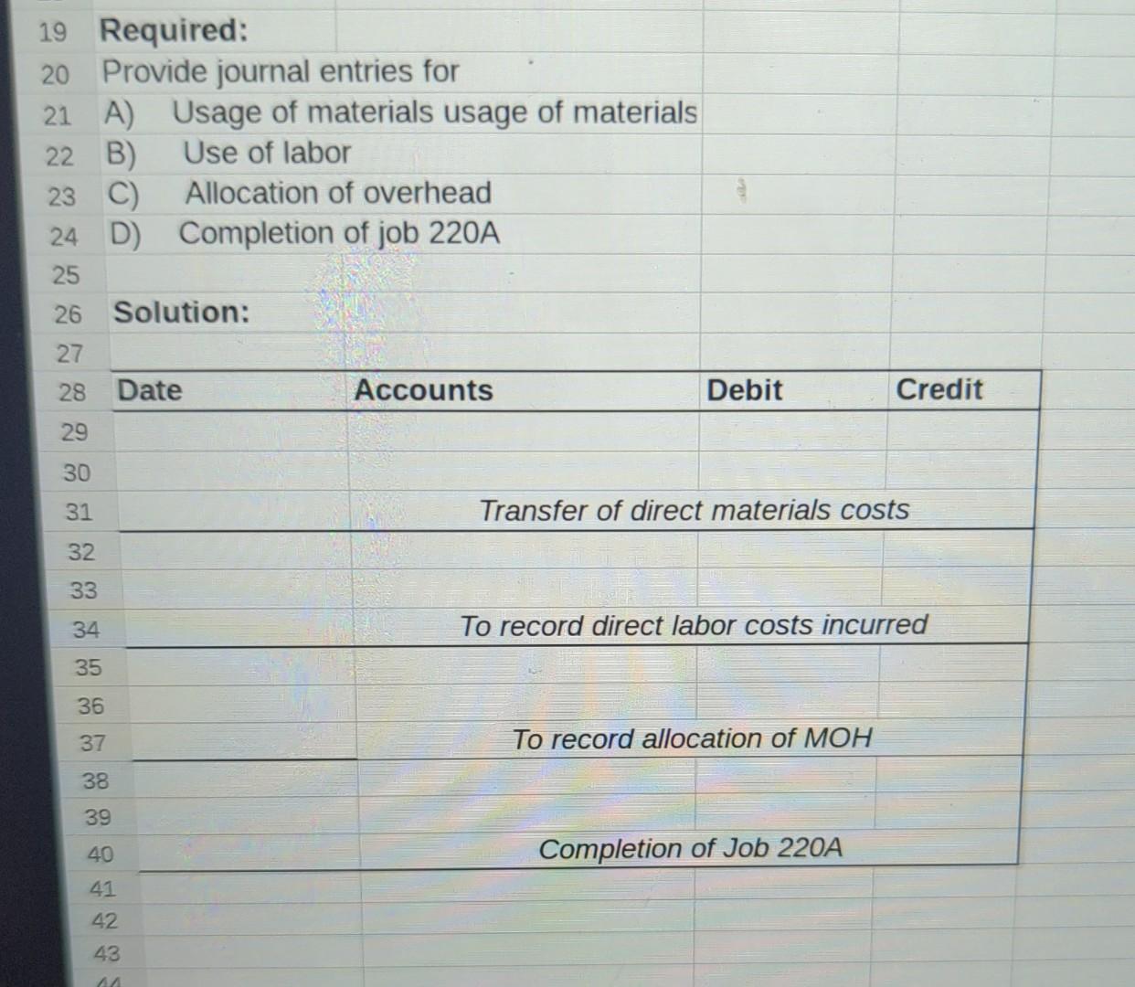 July 15, the Mixing Department accepted Job 220 A for 1,500 pounds