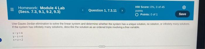 Homework: Module 4 Lab (Secs. 7.3, 9.1, 9.2, 9.3) Question 1, 7.3.11