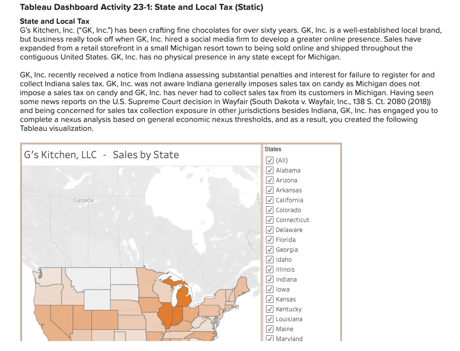 Tableau Dashboard Activity 23-1: State and Local Tax (Static) State and Local