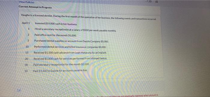 View Policies /20 Current Attempt in Progress Vaughn is a licensed dentist.