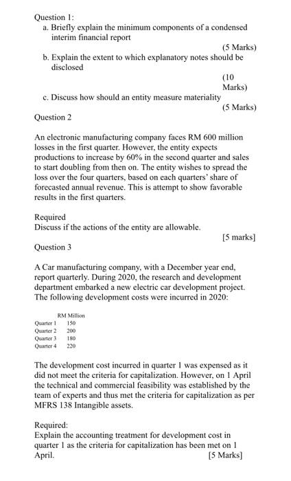 Question 1: a. Briefly explain the minimum components of a condensed interim