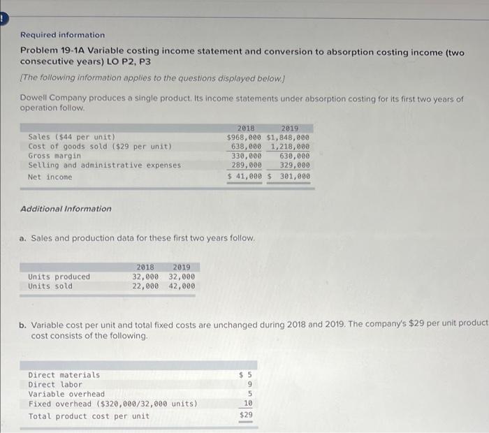to the questions displayed below.] Dowell Company produces a single product. Its