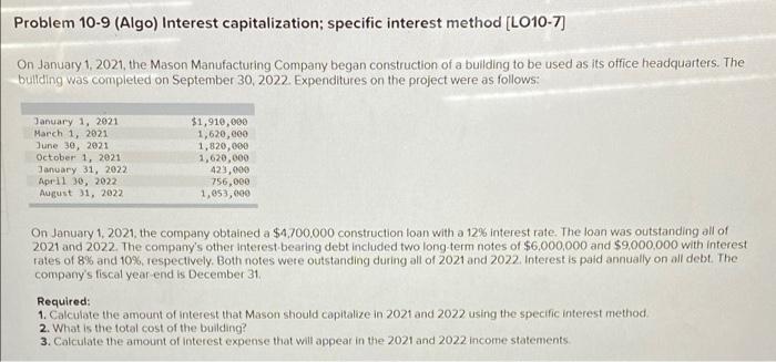 Problem 10-9 (Algo) Interest capitalization; specific interest method [LO10-7] On January 1,