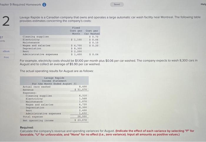 hapter 9 Required Homework 2 Saved Lavage Rapide is a Canadian company