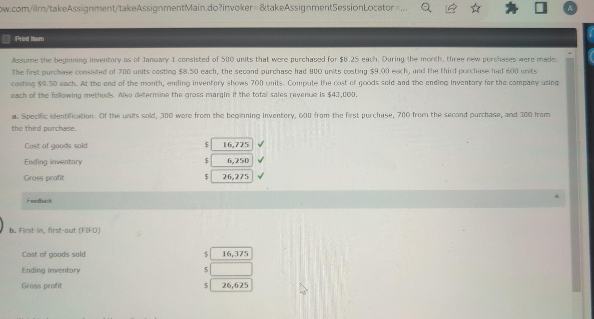 ow.com/ilrn/takeAssignment/takeAssignmentMain.do?invoker=&takeAssignmentSession Locator=... Q * Print Item Assume the beginning inventory as of