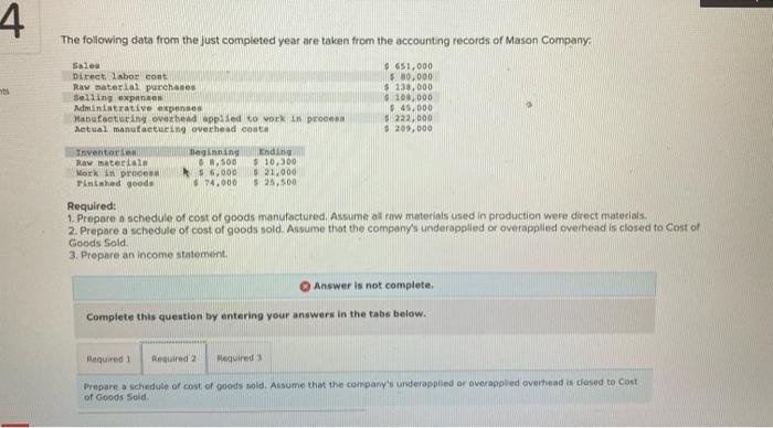 4. The following data from the just completed year are taken from