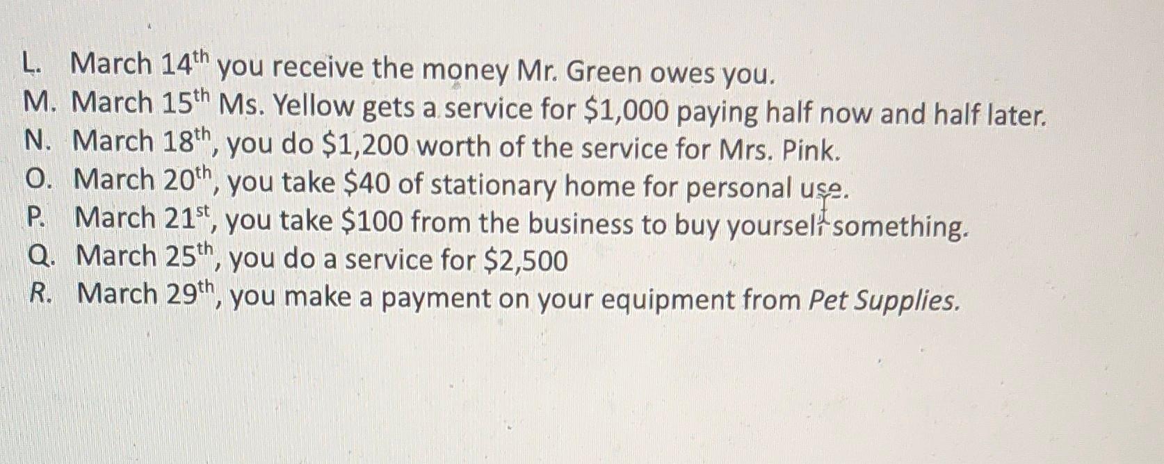 record Previous Month Balances I Adjusting Entries: End of Period March 31st