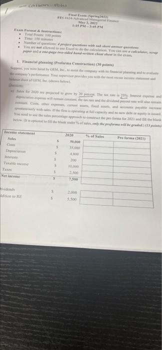 Colson POHI Exam Format & Instructio Final Exam (Spring 2012) FIN: 4424-Advanced