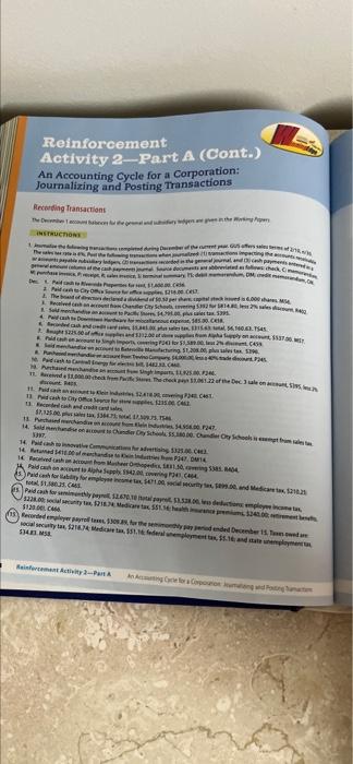 Reinforcement Activity 2-Part A (Cont.) An Accounting Cycle for a Corporation: Journalizing