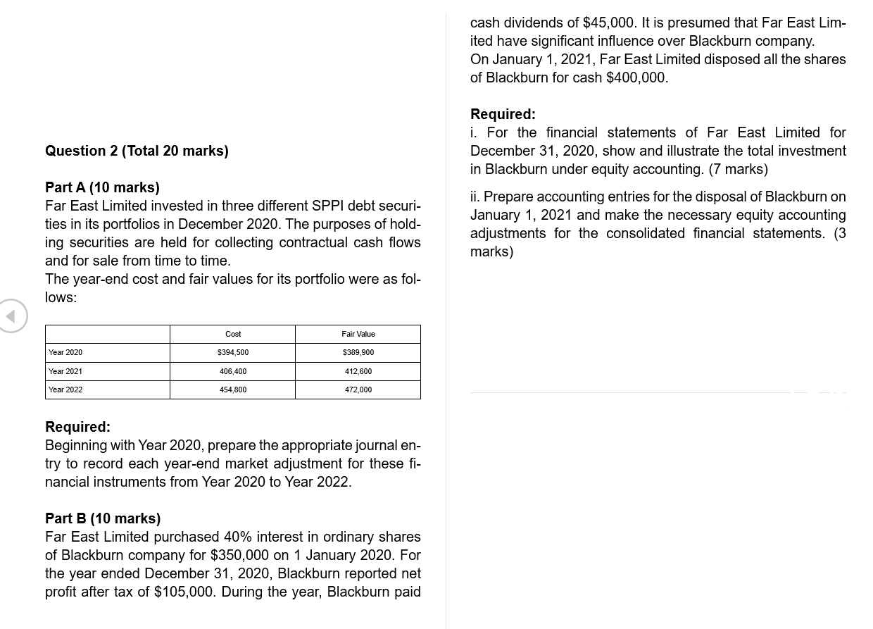 Question 2 (Total 20 marks) Part A (10 marks) Far East Limited