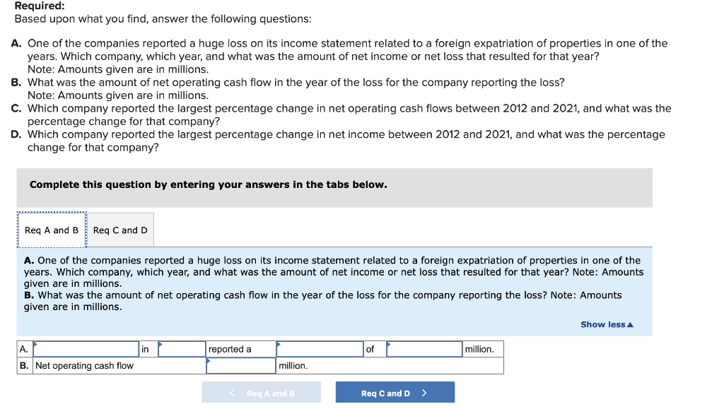 Required: Based upon what you find, answer the following questions: A. One