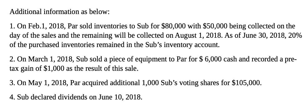 Q4: Prepare consolidated balance sheet as of June 30, 2018 under the