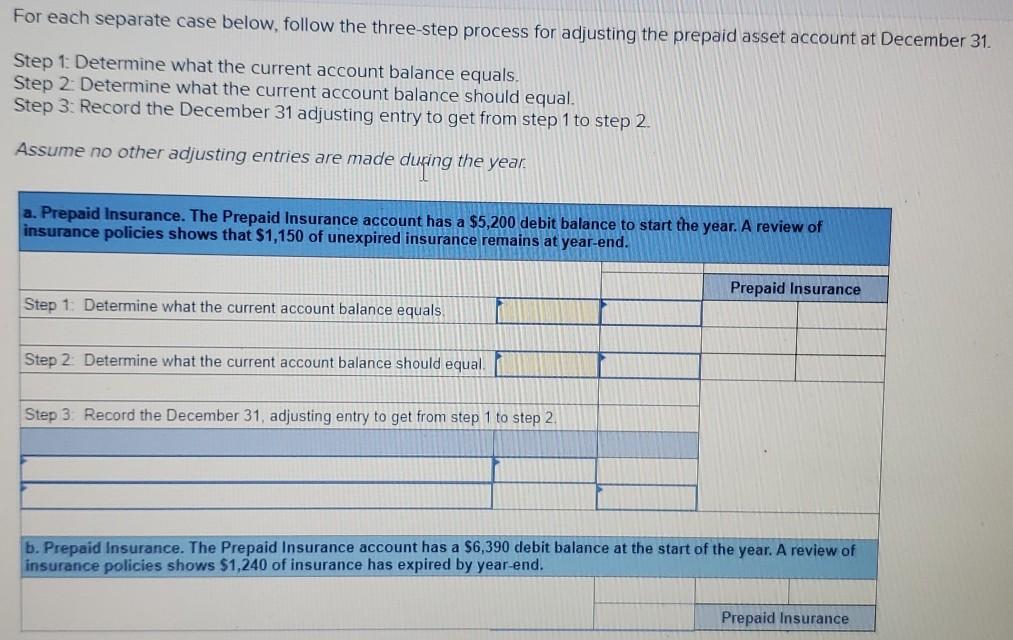 For each separate case below, follow the three-step process for adjusting the
