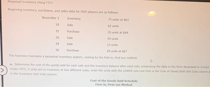 November 1 10 Perpetual Inventory Using FIFO Beginning inventory, purchases, and sales