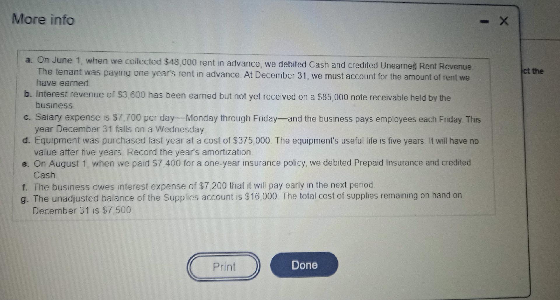 More info -X a. On June 1, when we collected $48,000 rent