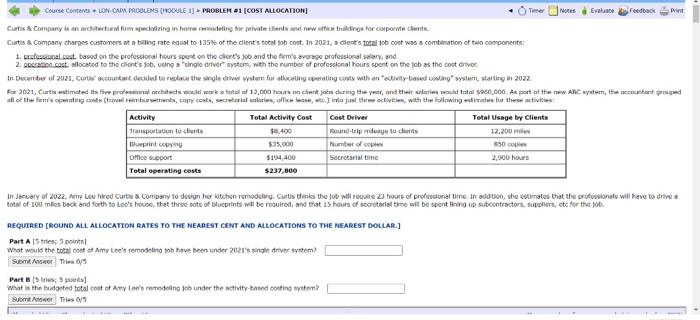 Course Contents LON-CAP PROBLEMS (MODULE 1] + PROBLEM #1 [COST ALLOCATION] Curtis