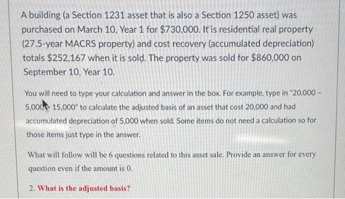 A building (a Section 1231 asset that is also a Section 1250