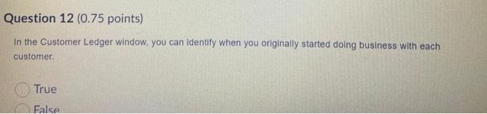Question 12 (0.75 points) In the Customer Ledger window, you can identify