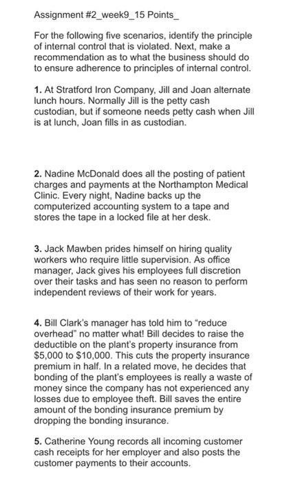 Assignment #2_week9_15 Points_ For the following five scenarios, identify the principle of