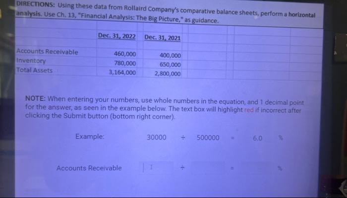 DIRECTIONS: Using these data from Rollaird Company's comparative balance sheets, perform a