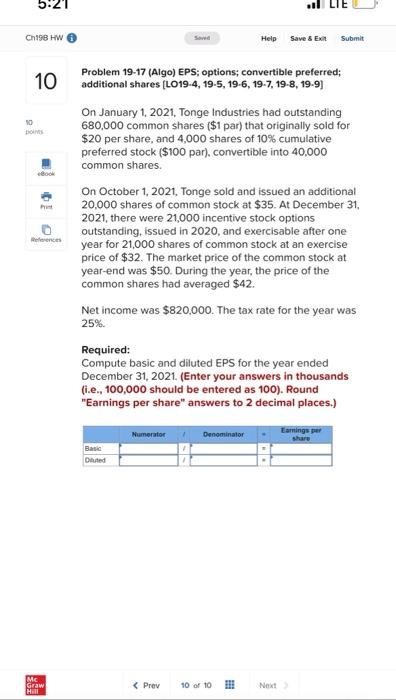 5:21 Ch198 HW LIE Saved Help Save & Exit Submit 10 10